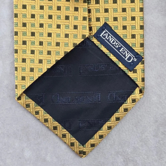 Lands' End USA Gold Brown Green Executive Geometric Square Silk Neck Tie Men's - Picture 4 of 6